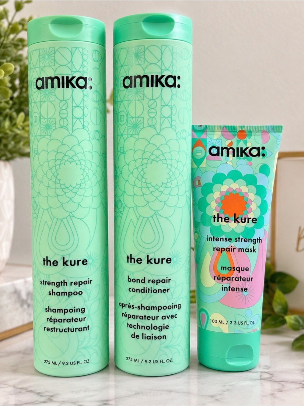 Amika The Kure Repair Shampoo Conditioner Mask 3pc Set